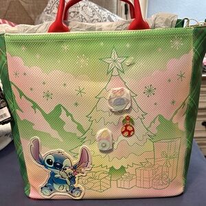 Loungefly Green and Pink Stitch Christmas Shoulder Bag